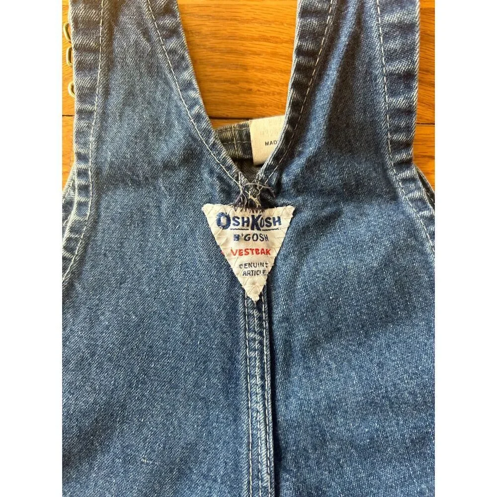 VTG OshKosh B'Gosh Vestbak Jean Overalls Toddler 3T Snap Denim USA Distressed